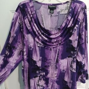 Maggie Barnes 2x 22/24w Scoop Neck 3/4 Sleeve Blouse Purples and Black